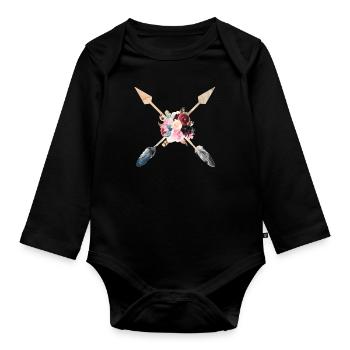 Boho Pfeile Federn Blumen personalisierbar - Baby Bio-Langarm-Body - Schwarz - Vorne