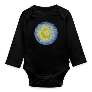 Mond Vincent van Gogh Starry Night Sternennacht - Baby Bio-Langarm-Body - Schwarz - Vorne