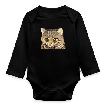 cat - Organic Longsleeve Baby Bodysuit - black - Front