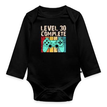 30. Geburtstag Level Complete - Baby Bio-Langarm-Body - Schwarz - Vorne