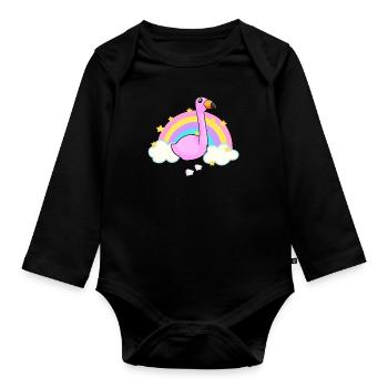 Flamingo und ein Regenbogen-Cartoon - Baby Bio-Langarm-Body - Schwarz - Vorne