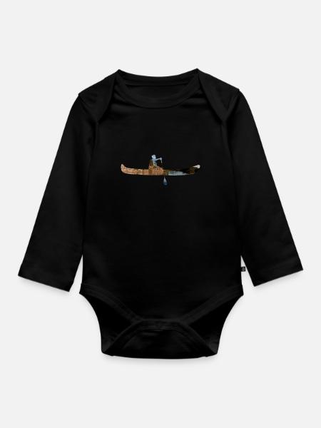Cadeau d'amant de canoë d'art à double exposition - Langærmet babybody, økologisk bomuld - sort