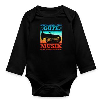 Retro Tuba Design mit Spruch - Baby Bio-Langarm-Body - Schwarz - Vorne