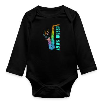Feelin Saxy Saxophon - Baby Bio-Langarm-Body - Schwarz - Vorne