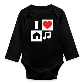 J'aime la musique House - Body Bébé bio manches longues - noir - Devant