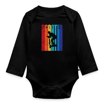 Cadeau de loisir vintage scooter à deux roues - Body Bébé bio manches longues - noir - Devant