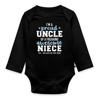 uncle - Organic Longsleeve Baby Bodysuit - black - Front
