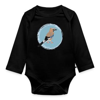 Eichelhäher / Eurasian Jay II - Baby Bio-Langarm-Body - Schwarz - Vorne