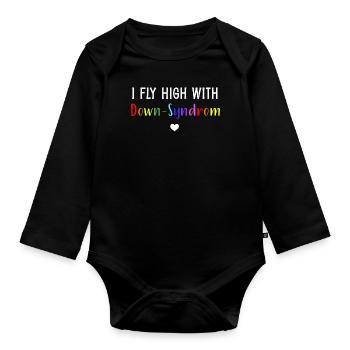 Down-Syndrom | I fly high with Down-Syndrom - Baby Bio-Langarm-Body - Schwarz - Vorne