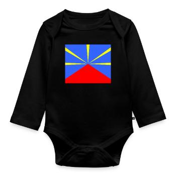 Mahaveli Drapeau Ile De La Réunion 974 - Body Bébé bio manches longues - noir - Devant