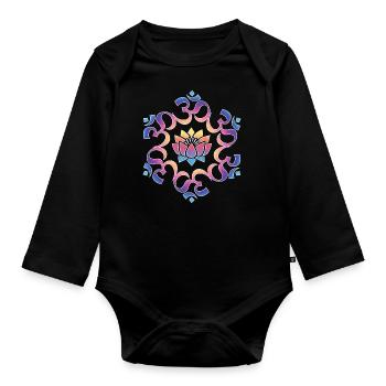 Om, mantra, mandala, fleur de lotus, bouddhisme, yoga - Body Bébé bio manches longues - noir - Devant