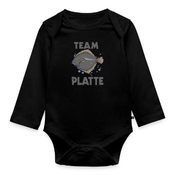 Team Platte Plattfisch Brandungsangln Scholle - Baby Bio-Langarm-Body - Schwarz - Vorne