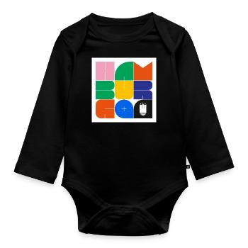 Hamburg design abstract minimalist with coat of arms - Organic Longsleeve Baby Bodysuit - black - Front