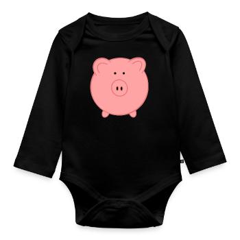 Lucky pig pig piggy - Organic Longsleeve Baby Bodysuit - black - Front