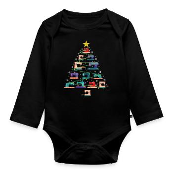 Cadeau de quilter d'arbre de Noël de machine à coudre de Noël - Body Bébé bio manches longues - noir - Devant