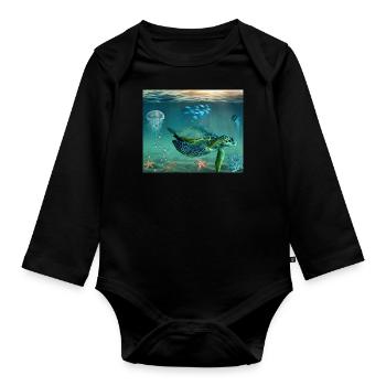 Schildkröte Meer Geschenk Geschenkidee - Baby Bio-Langarm-Body - Schwarz - Vorne