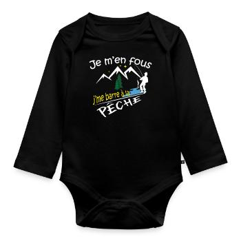 Je m'en fous j'me barre à la pêche, humour, cadeau - Body Bébé bio manches longues - noir - Devant