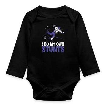Ski Skifahrer Skifahren I do my own stunts - Baby Bio-Langarm-Body - Schwarz - Vorne