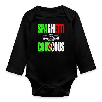 Spaghetti Couscous, nourriture italo-algérienne - Body Bébé bio manches longues - noir - Devant