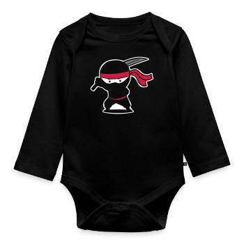 Épée métallique ninja - Body Bébé bio manches longues - noir - Devant