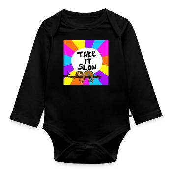 Nimm es langsam Faultier - Baby Bio-Langarm-Body - Schwarz - Vorne