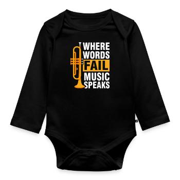 Trumpet brass band music trumpeter - Organic Longsleeve Baby Bodysuit - black - Front