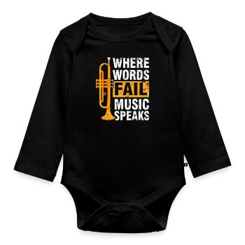 Trumpet brass band music trumpeter - Organic Longsleeve Baby Bodysuit - black - Front