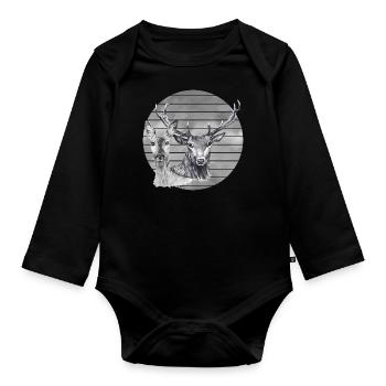 Hirsch und Reh - Baby Bio-Langarm-Body - Schwarz - Vorne