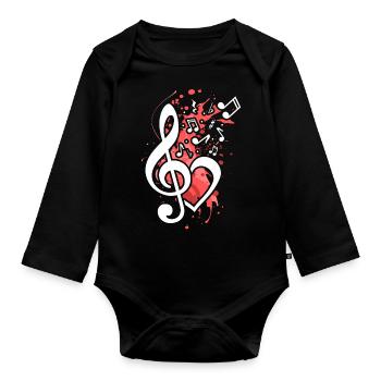 Clef Heart Splatter Music Note Music - Body Bébé bio manches longues - noir - Devant