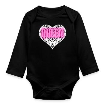 QUEEN WHITE PINK HEART KOENIGIN WEIß SPITZE HERZ - Baby Bio-Langarm-Body - Schwarz - Vorne