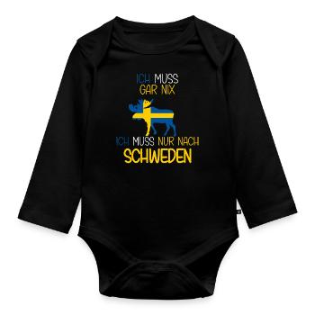 Schweden Urlaub Ich muss nach Schweden lustiges - Baby Bio-Langarm-Body - Schwarz - Vorne