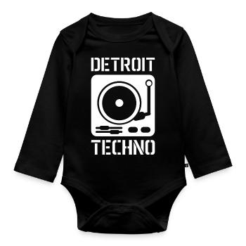 Detroit techno Geschenk Rave Spruch - Baby Bio-Langarm-Body - Schwarz - Vorne