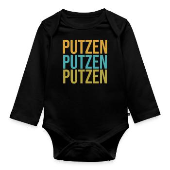 putzen saubermachen reinigen Geschenk - Baby Bio-Langarm-Body - Schwarz - Vorne