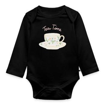 Tea Time - Organic Longsleeve Baby Bodysuit - black - Front