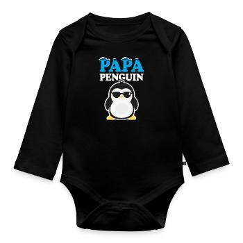 Penguin Dad Father's Day Gift - Organic Longsleeve Baby Bodysuit - black - Front