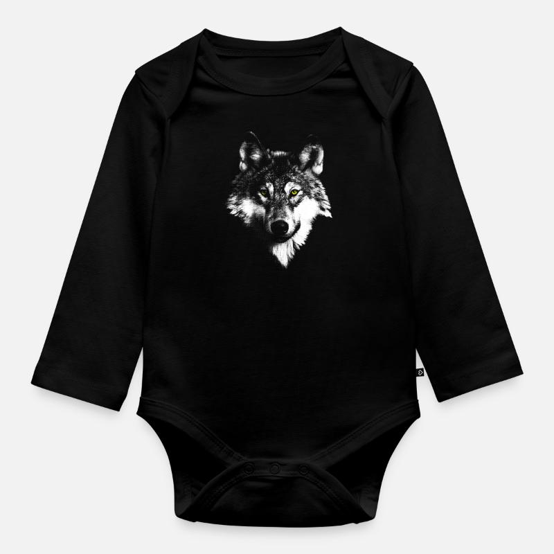 Loup blanc - Body Bébé bio manches longues - noir