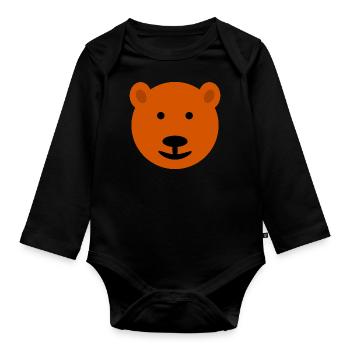 Visage d’ours, ours brun, - Body Bébé bio manches longues - noir - Devant