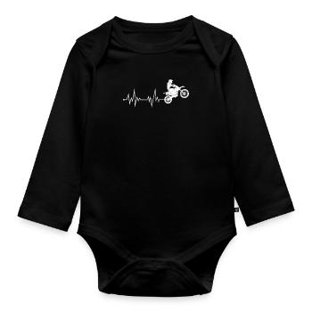 Motorcyclist Motocross Heartbeat ECG Heart Line - Organic Longsleeve Baby Bodysuit - black - Front