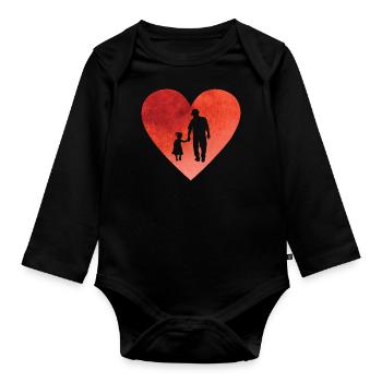 Herz mit Opa und Enkelin die Hand in Hand laufen - Baby Bio-Langarm-Body - Schwarz - Vorne