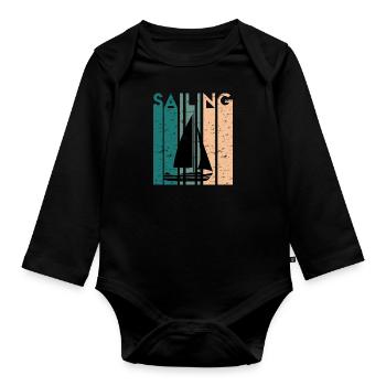 Retro Sailor Sailing Regatta Gift Sailboat - Organic Longsleeve Baby Bodysuit - black - Front