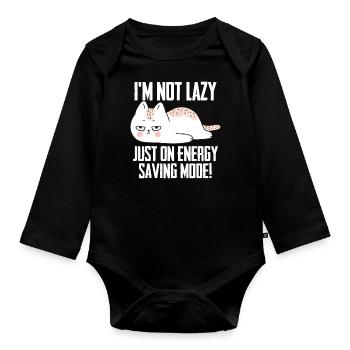 Lazy Cat - Im Not Lazy Just On Energy Saving Mode - Organic Longsleeve Baby Bodysuit - black - Front