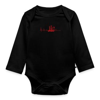 Segelschiff Antik Segler Segelboot EKG Herzschlag - Baby Bio-Langarm-Body - Schwarz - Vorne