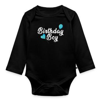 Birthday Boy | Birthday Young Boys Man Men - Organic Longsleeve Baby Bodysuit - black - Front
