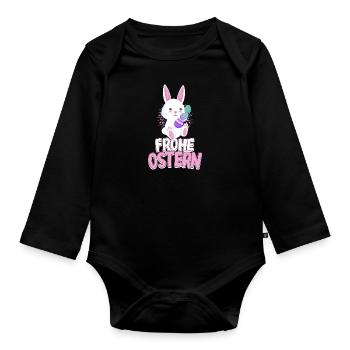 Frohe Ostern Osterhasen Ostergeschenk Oster Shirt - Baby Bio-Langarm-Body - Schwarz - Vorne