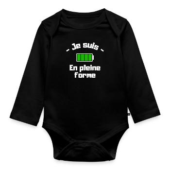 Je suis en pleine forme humour batterie - Body Bébé bio manches longues - noir - Devant