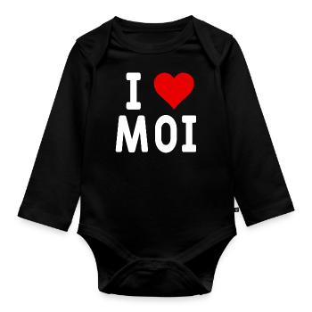 I love me - Organic Longsleeve Baby Bodysuit - black - Front