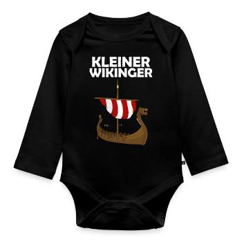 Kinder Wikinger Schiff kleiner Wikinger - Baby Bio-Langarm-Body - Schwarz - Vorne