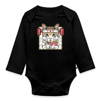 Katze essen japanische Nudeln ramen - Baby Bio-Langarm-Body - Schwarz - Vorne