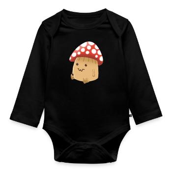 Hand gezeichnet niedlich gekappt Pilz Mann - Baby Bio-Langarm-Body - Schwarz - Vorne