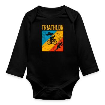 Vintage Triathlon Triathlètes cadeaux endurance - Body Bébé bio manches longues - noir - Devant